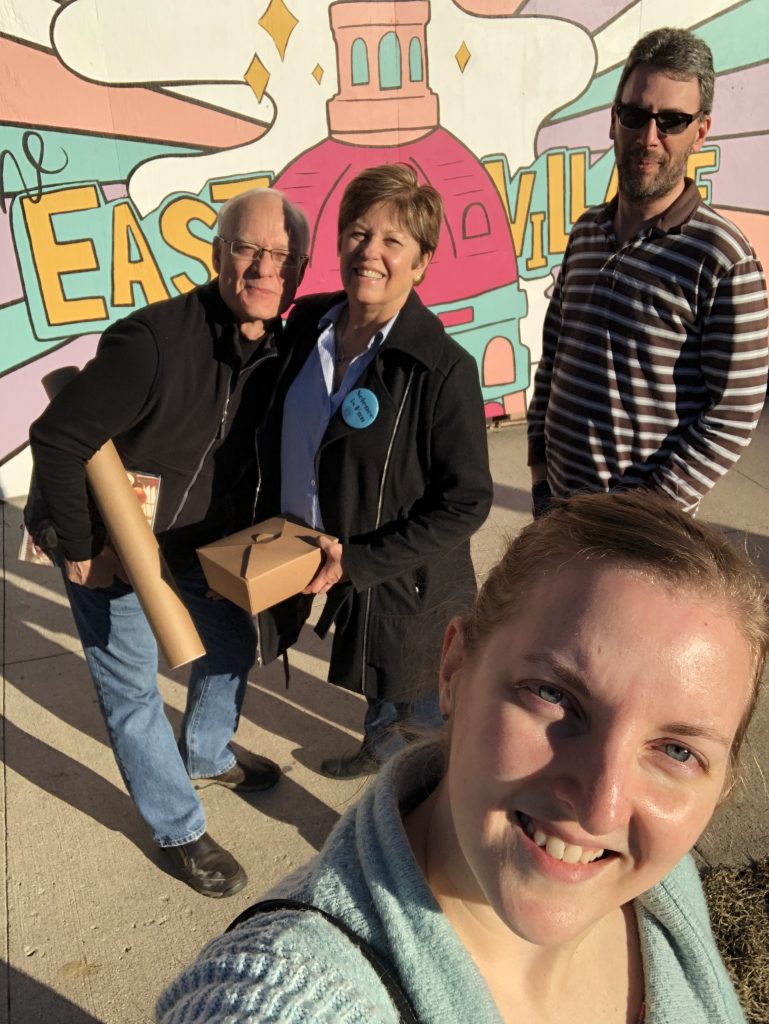 Dave, Renee, Jason and me in front of an East Village mural in Des Moines, Iowa
