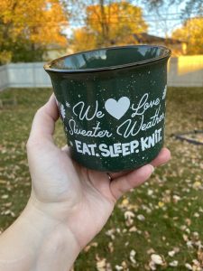 "we love sweater weather" mug