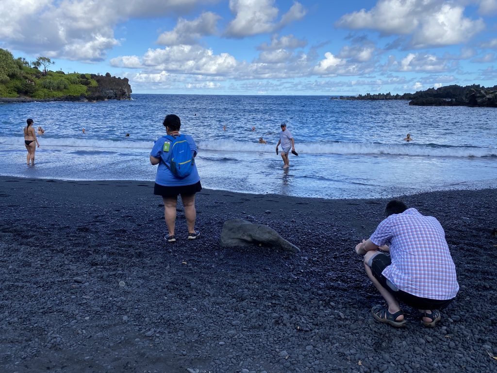 The view from Honokalani: some folks swimming and others taking photos.