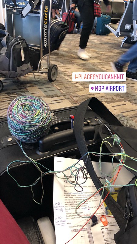#PlacesYouCanKnit at MSP airport with my start on Hermione socks